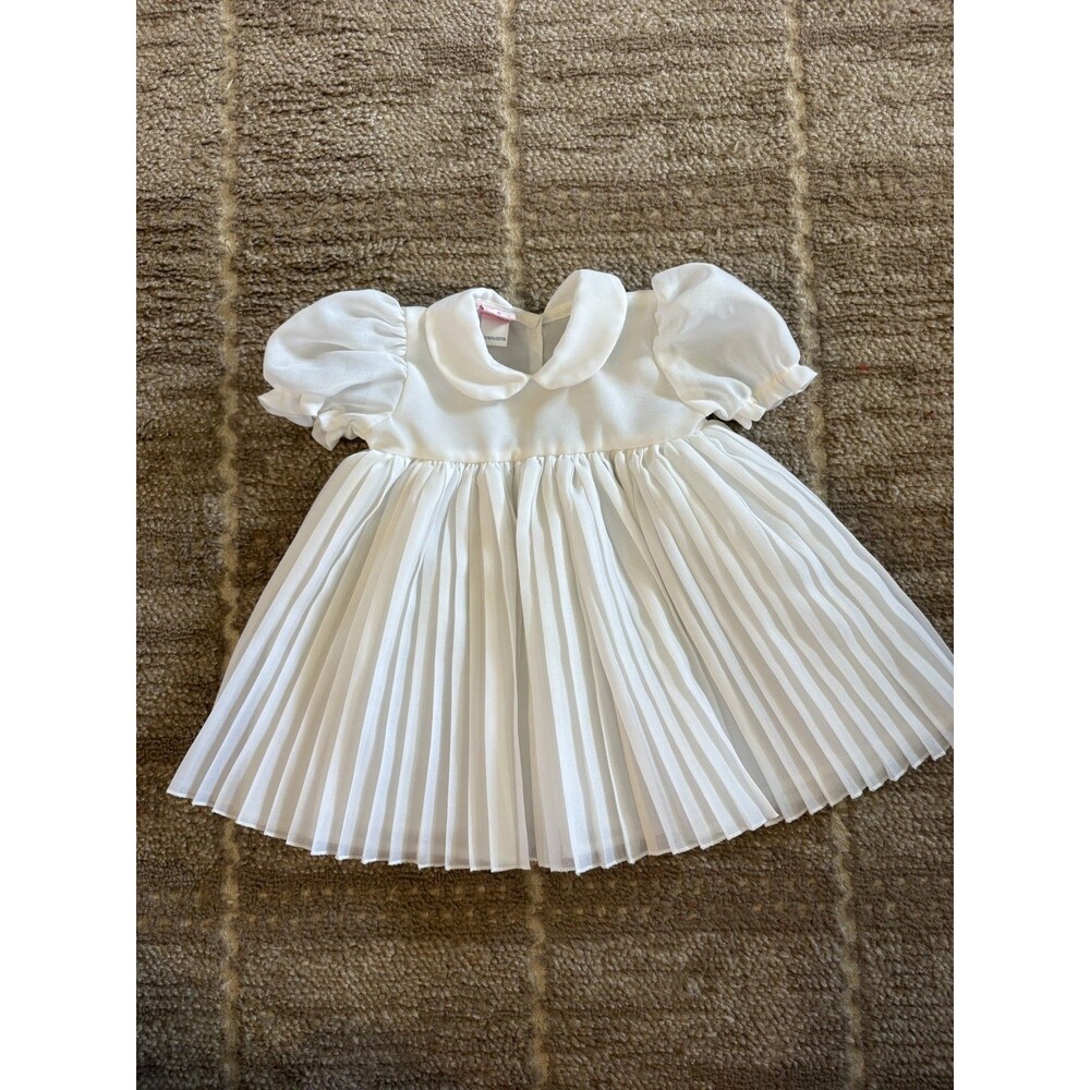 Rociclê Baby Grl White Baptism Christening Dress Sz 0 Pleated Puff Sleeve Brazil